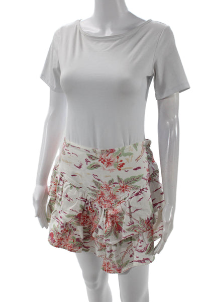 Mother Womens Cotton Zip Floral Printed Tier Skirt White Size EUR 29