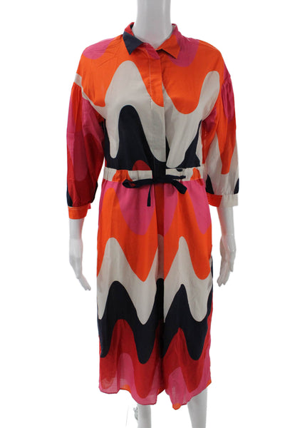 Vilagallo Womens Printed Collar Tie Waist 3/4 Sleeve Shift Dress Red Multi Sz 38