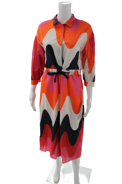 Vilagallo Womens Printed Collar Tie Waist 3/4 Sleeve Shift Dress Red Multi Sz 38