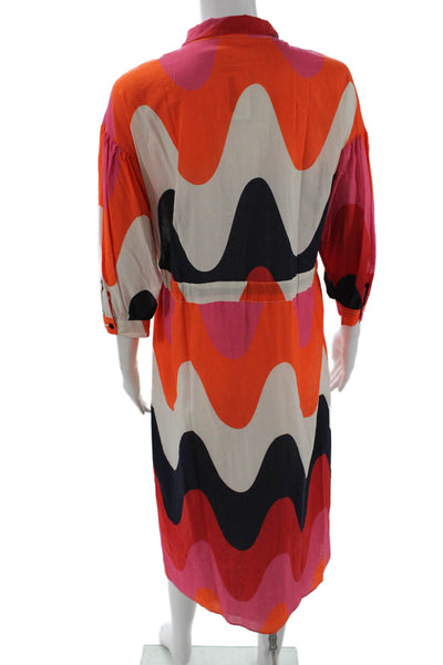 Vilagallo Womens Printed Collar Tie Waist 3/4 Sleeve Shift Dress Red Multi Sz 38
