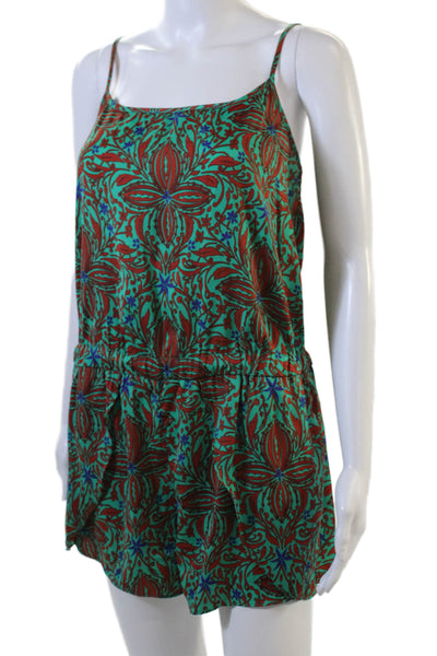Rachel Rachel Roy Womens Floral Print Round Neck Sleeveless Romper Green Size M