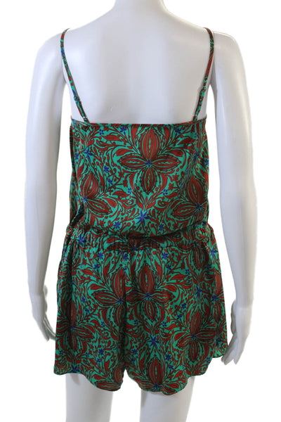 Rachel Rachel Roy Womens Floral Print Round Neck Sleeveless Romper Green Size M