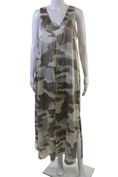 DKNY Womens Camouflage Print V-Neck Sleeveless Maxi Dress Gray Size M