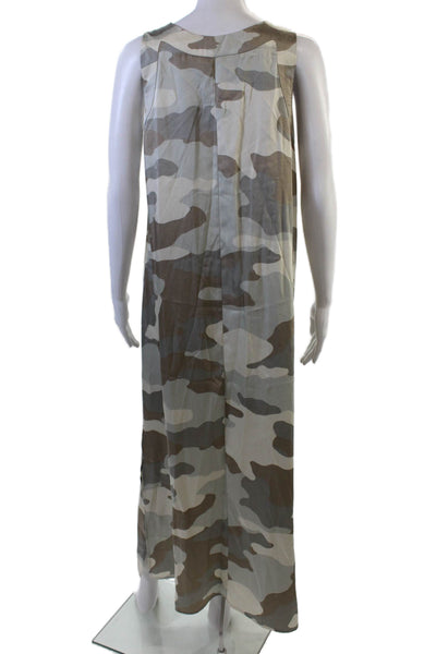 DKNY Womens Camouflage Print V-Neck Sleeveless Maxi Dress Gray Size M