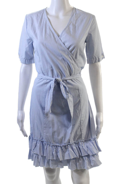 Sunner Womens Cotton V-Neck Short Sleeve Mini Wrap Dress Blue Size M