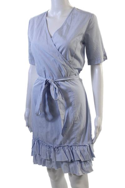 Sunner Womens Cotton V-Neck Short Sleeve Mini Wrap Dress Blue Size M