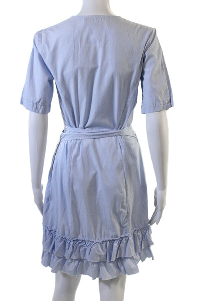 Sunner Womens Cotton V-Neck Short Sleeve Mini Wrap Dress Blue Size M