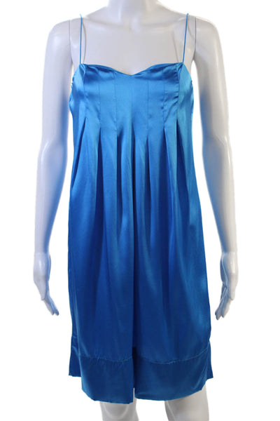 Rebecca Taylor Womens Silk Solid V-Neck Sleeveless Mini Dress Blue Size 6