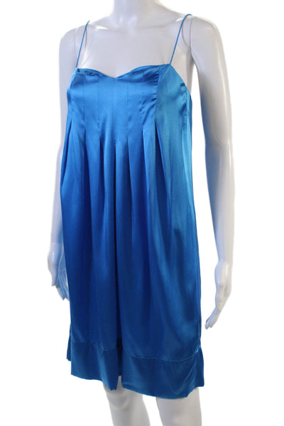 Rebecca Taylor Womens Silk Solid V-Neck Sleeveless Mini Dress Blue Size 6