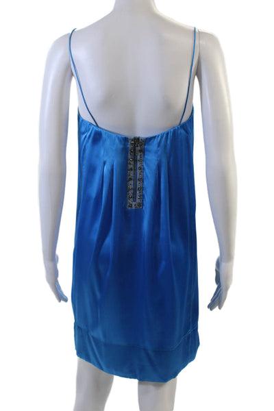 Rebecca Taylor Womens Silk Solid V-Neck Sleeveless Mini Dress Blue Size 6