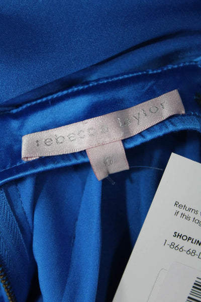 Rebecca Taylor Womens Silk Solid V-Neck Sleeveless Mini Dress Blue Size 6