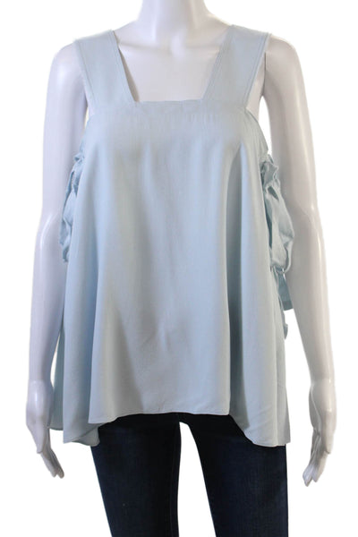 Helmut Lang Womens Solid Square Neck Tank Top Blouse Blue Size M