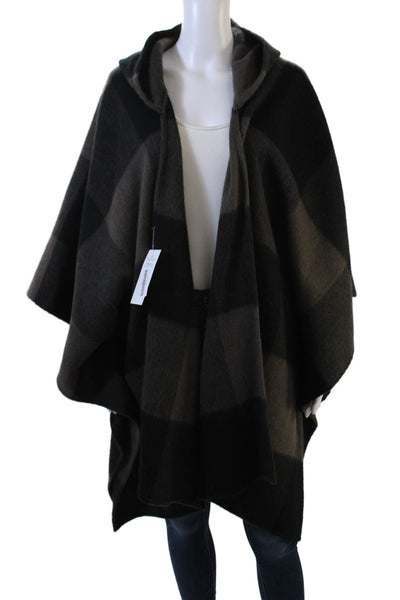 Designer Womens Buffalo Plaid Hooded Sweater Brown Black Size Large