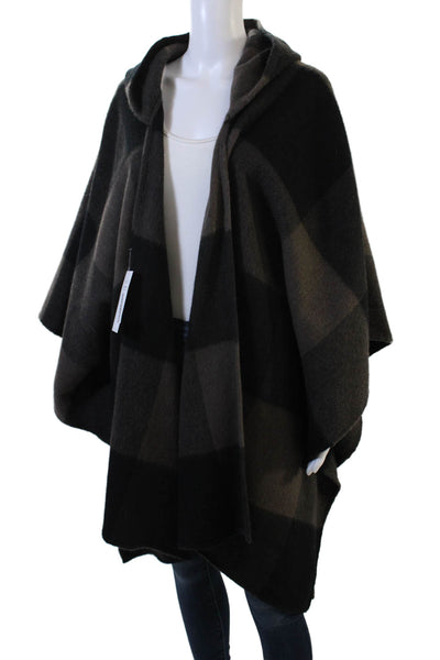 Designer Womens Buffalo Plaid Hooded Sweater Brown Black Size Large