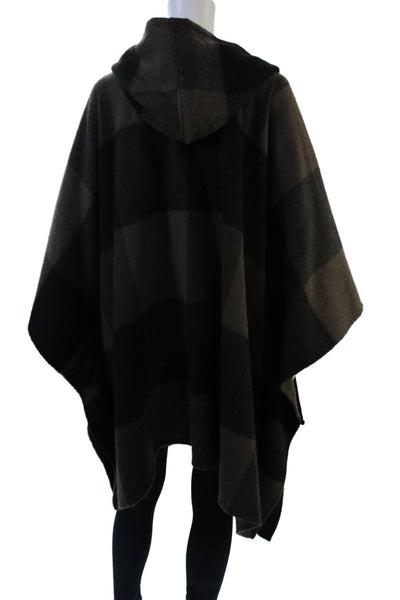 Designer Womens Buffalo Plaid Hooded Sweater Brown Black Size Large