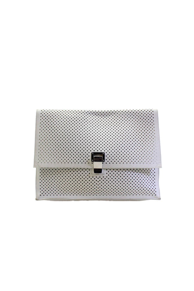 Proenza Schouler Womens Leather Cutout Detail Latch Closure Clutch White Medium
