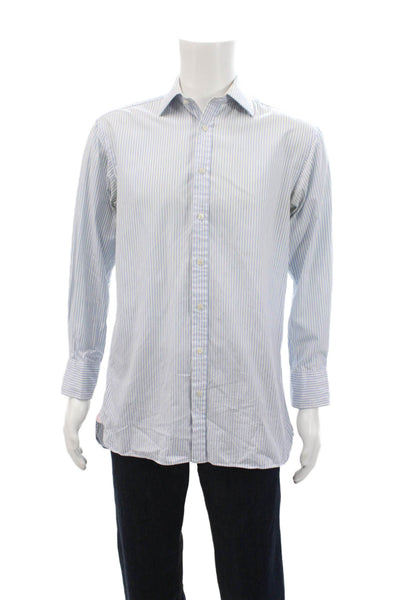 Thomas Pink Mens Long Sleeve Striped Button Up Blouse Blue Size EUR 34