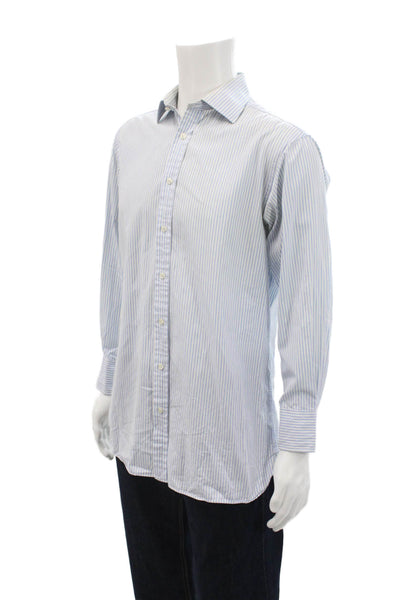 Thomas Pink Mens Long Sleeve Striped Button Up Blouse Blue Size EUR 34