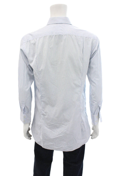 Thomas Pink Mens Long Sleeve Striped Button Up Blouse Blue Size EUR 34