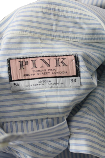 Thomas Pink Mens Long Sleeve Striped Button Up Blouse Blue Size EUR 34