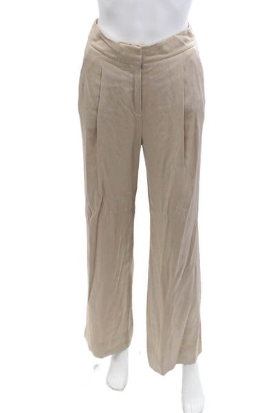 Veronica Beard Womens Shiny Pleated Front Straight Leg Pants Beige Size 00