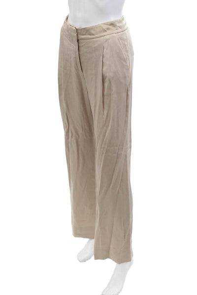 Veronica Beard Womens Shiny Pleated Front Straight Leg Pants Beige Size 00