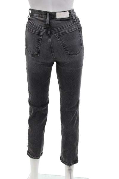 Re/Done Womens Cotton Skinny Fit Straight Leg Button Fly Denim Jeans Black 25