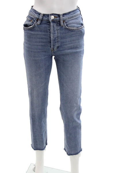 Re/Done Womens Cotton Straight Leg Button Fly Denim Jeans Medium Blue 25