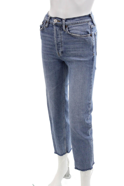 Re/Done Womens Cotton Straight Leg Button Fly Denim Jeans Medium Blue 25