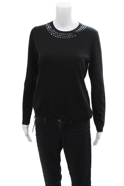 346 Brooks Brothers Womens Long Sleeve Beaded Knit Top Black Size M