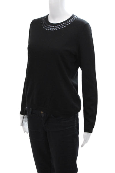 346 Brooks Brothers Womens Long Sleeve Beaded Knit Top Black Size M