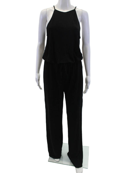 Lanston Womens Crew Neck Sleeveless Straight Leg Jumpsuit Black Size M