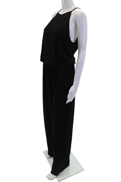 Lanston Womens Crew Neck Sleeveless Straight Leg Jumpsuit Black Size M