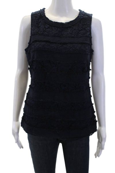 J Crew Womens Lace Detail Scoop Neck Zip Back Blouse Top Navy Size S