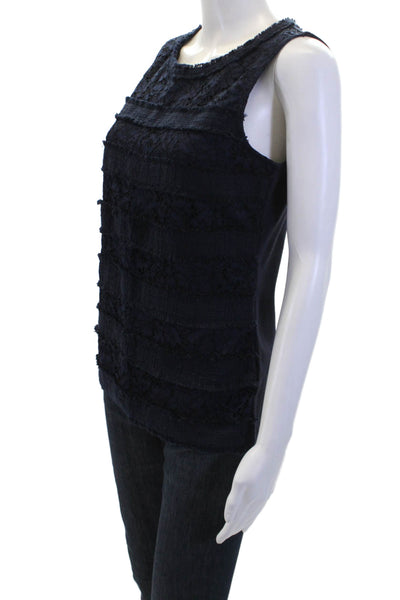 J Crew Womens Lace Detail Scoop Neck Zip Back Blouse Top Navy Size S