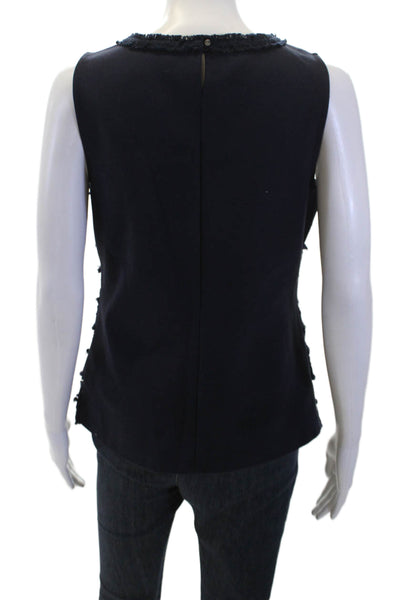 J Crew Womens Lace Detail Scoop Neck Zip Back Blouse Top Navy Size S