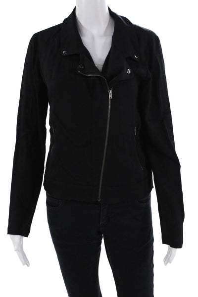 Ella Moss Womens Crew Neck Full Zipper Wrap Jacket Black Size Small
