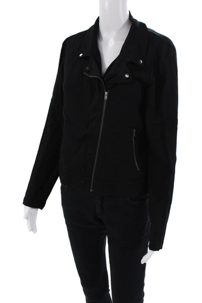 Ella Moss Womens Crew Neck Full Zipper Wrap Jacket Black Size Small
