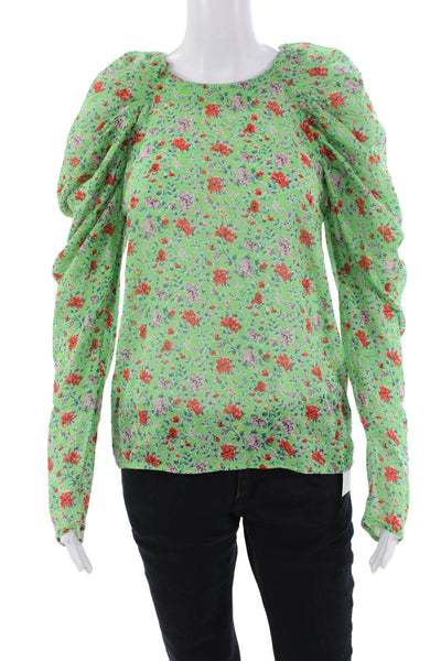 Banjanan Womens Floral Print Blouse Green Cotton Size Extra Small