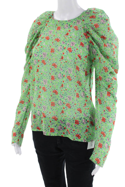 Banjanan Womens Floral Print Blouse Green Cotton Size Extra Small