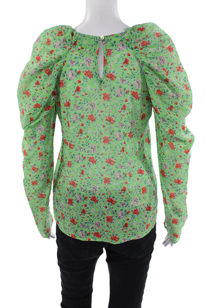 Banjanan Womens Floral Print Blouse Green Cotton Size Extra Small