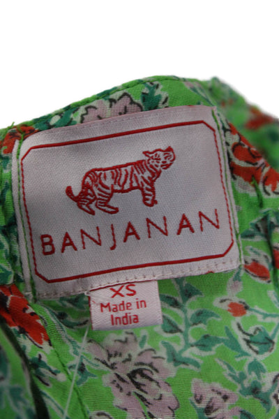 Banjanan Womens Floral Print Blouse Green Cotton Size Extra Small