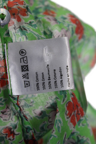 Banjanan Womens Floral Print Blouse Green Cotton Size Extra Small