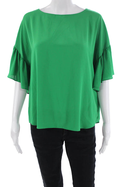 Amanda Uprichard Womens Ruffled Short Sleeves Blouse Green Size Medium