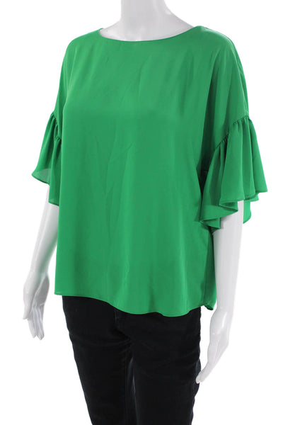 Amanda Uprichard Womens Ruffled Short Sleeves Blouse Green Size Medium