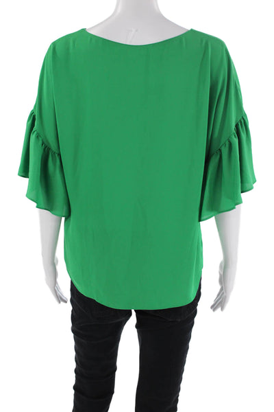 Amanda Uprichard Womens Ruffled Short Sleeves Blouse Green Size Medium