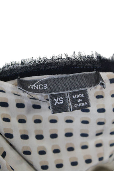 Vince Silk Abstract Print Blouse White Navy Blue Size Extra Small