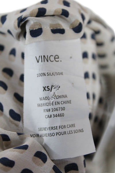 Vince Silk Abstract Print Blouse White Navy Blue Size Extra Small