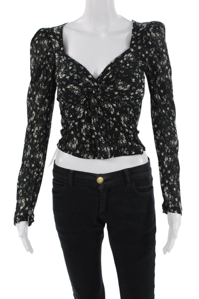 ASTR Womens Floral Print V Neck Blouse Black Size Extra Small