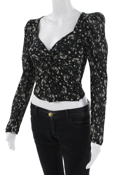 ASTR Womens Floral Print V Neck Blouse Black Size Extra Small